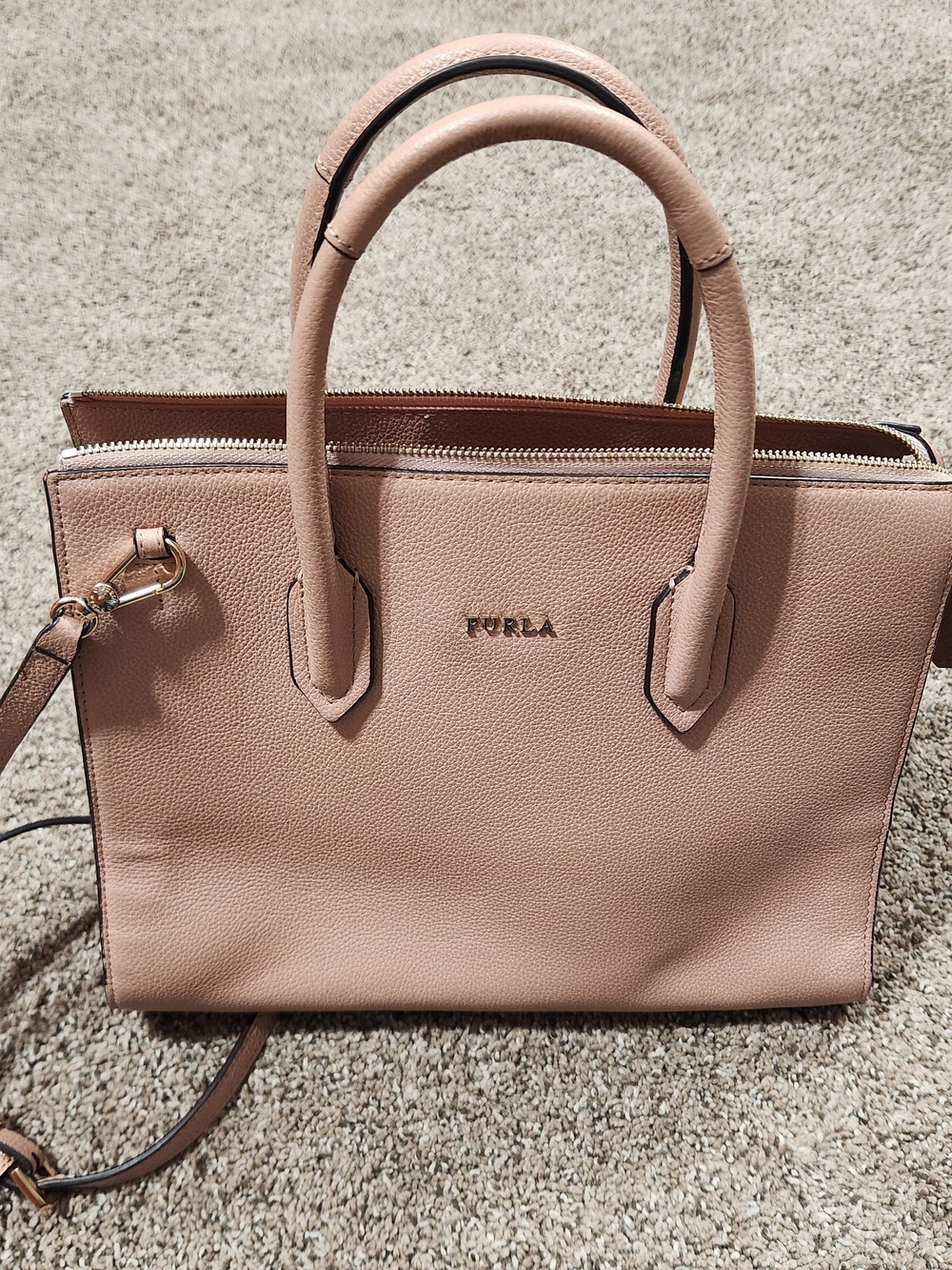 Furla Blush Pink Leather Satchel with Top Handles & shoulder Strap, Gorgeous Bag